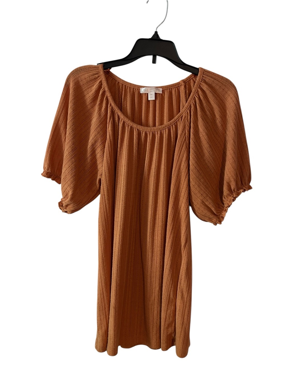 LC Lauren Conrad Rust Puff-Sleeve Knit Tunic medium